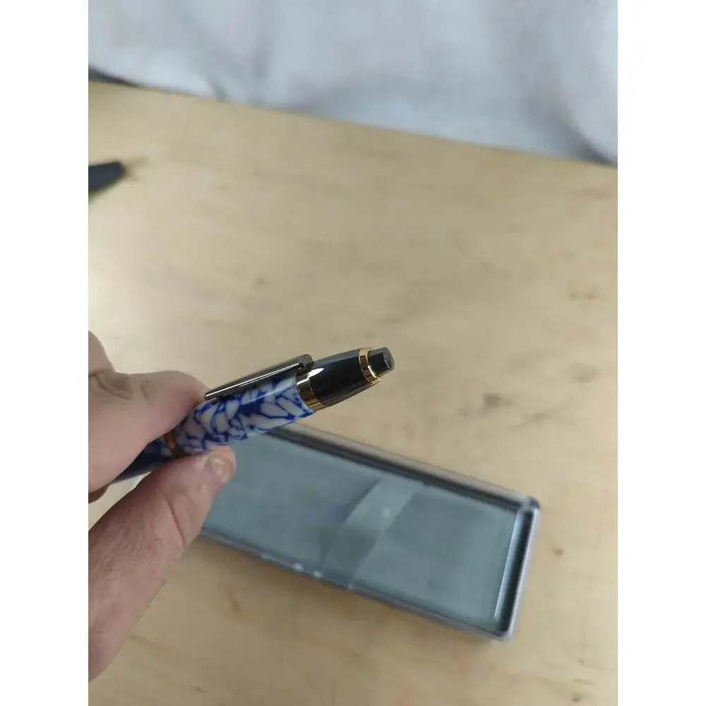 HAND TURNED‎ Pen Light Chrome Finish Blue Marble Acrylic Body